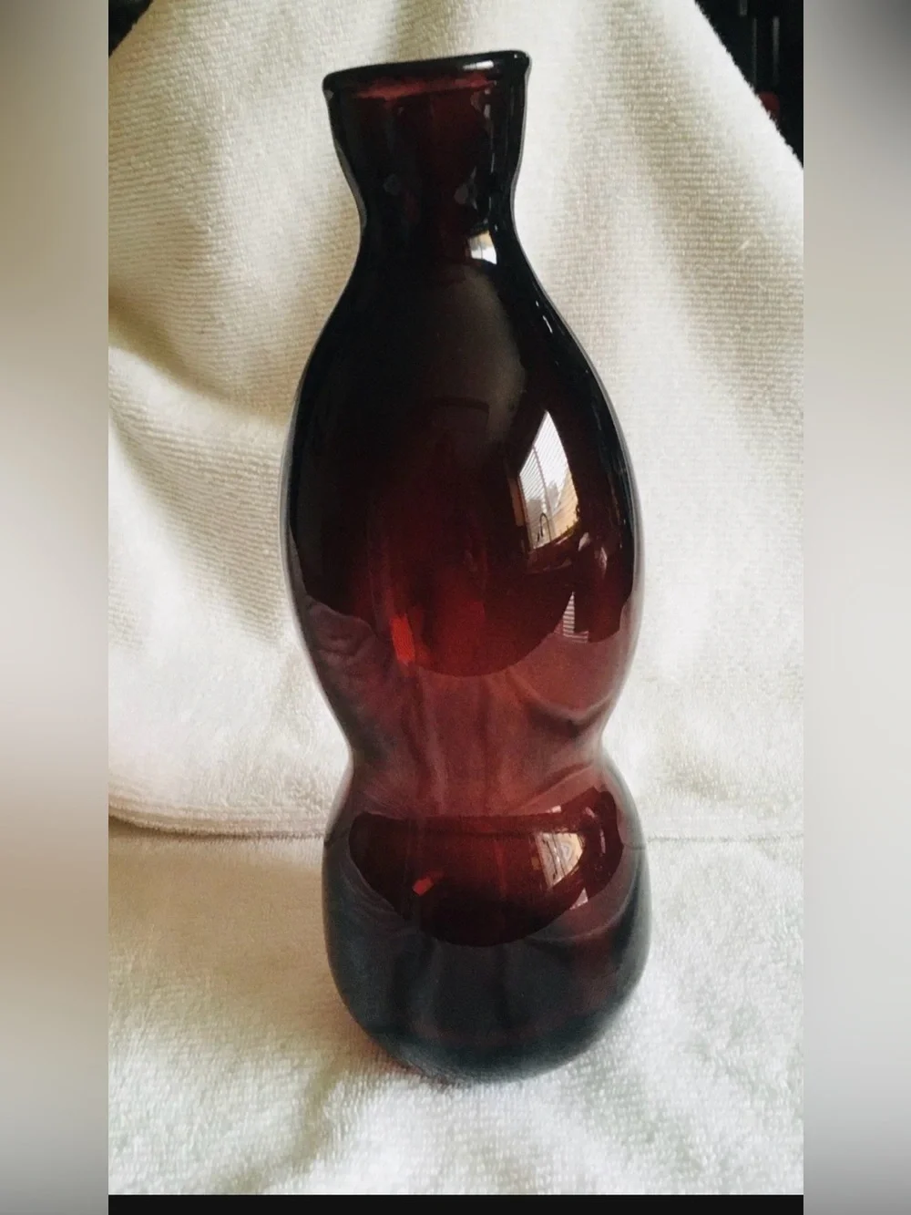 Modern unusual shape blown Glass Rootbeer Red Vase